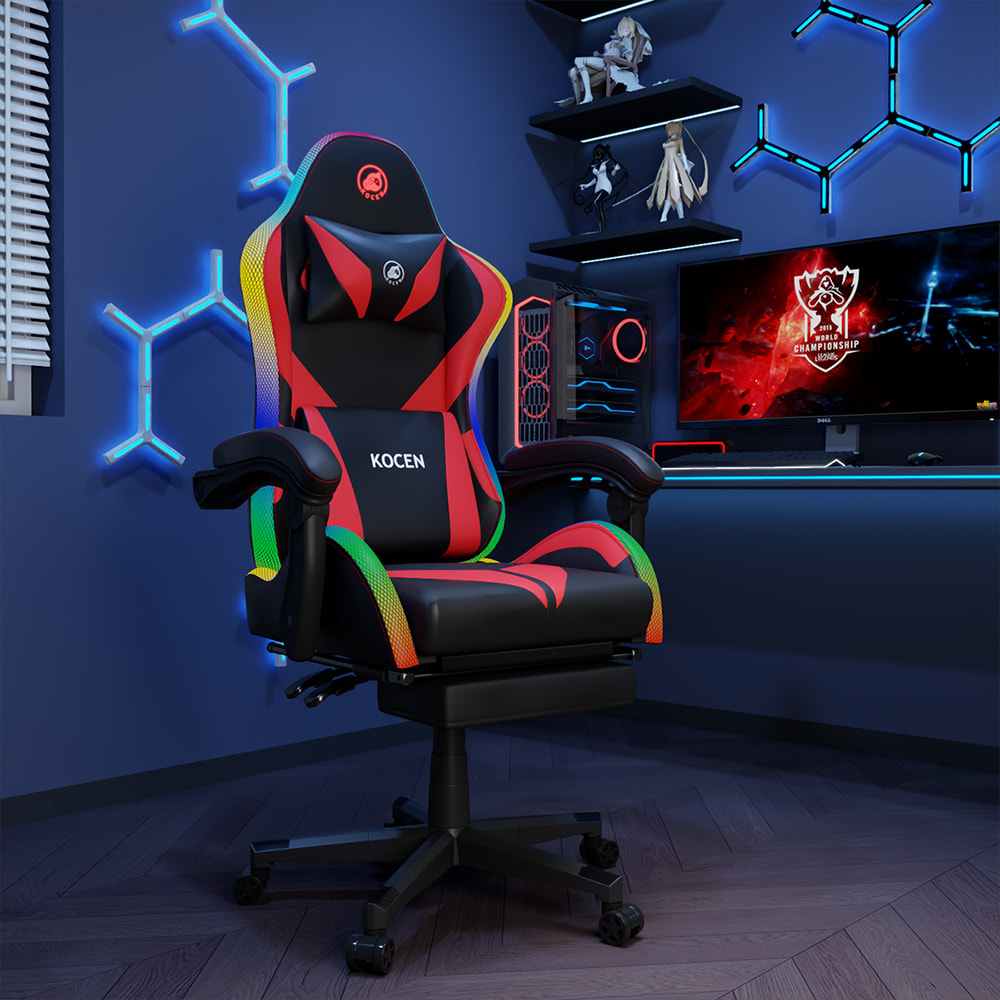 Sedia da gioco in tessuto di pelle PU, sedia per eSport con luci RGB regolabili multicolori, alimentazione USB, telecomando