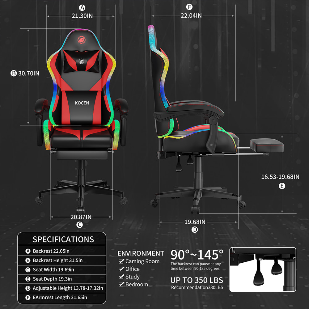 Sedia da gioco in tessuto di pelle PU, sedia per eSport con luci RGB regolabili multicolori, alimentazione USB, telecomando