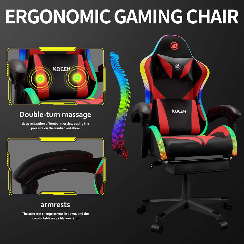 Sedia da gioco in tessuto di pelle PU, sedia per eSport con luci RGB regolabili multicolori, alimentazione USB, telecomando